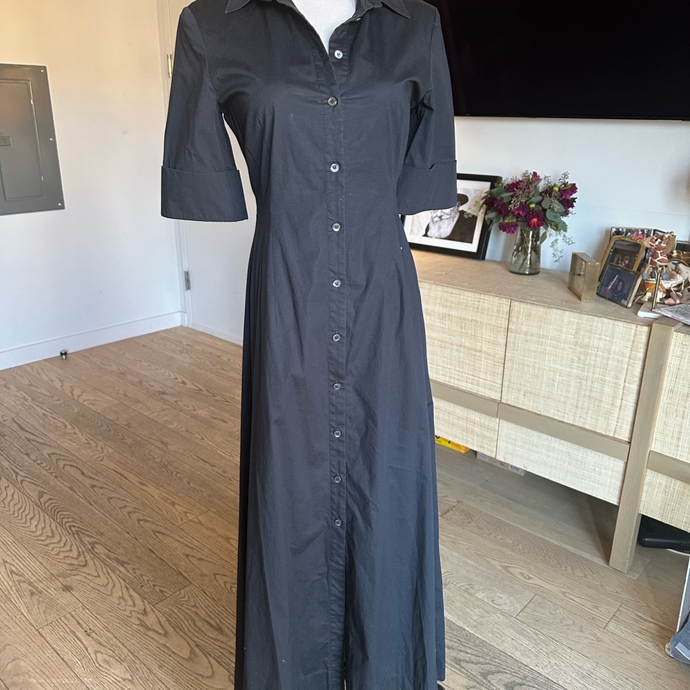 STAUD Black 3/4 Sleeve Button-Down Dress